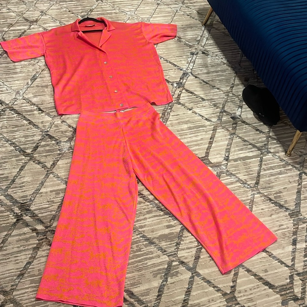 Zara Two piece pink and orange print set